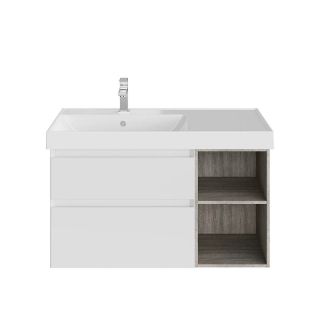 Тумба под раковину Kerama Marazzi Cubo CUB.90Lh\WHT.M левая 90 см белый матовый/древесина